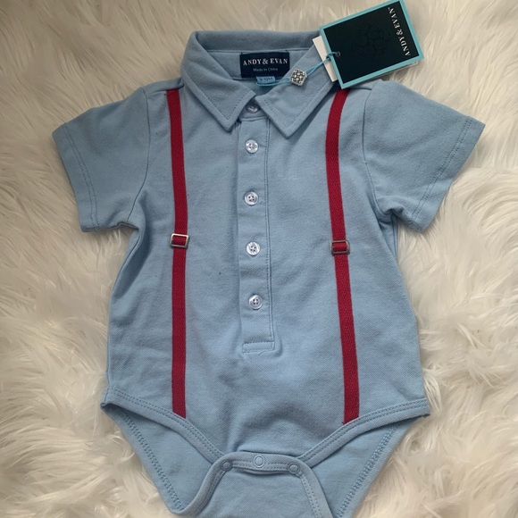 NWT Andy&Evan Blue Polo w Suspenders Design 9-12M - Picture 1 of 3